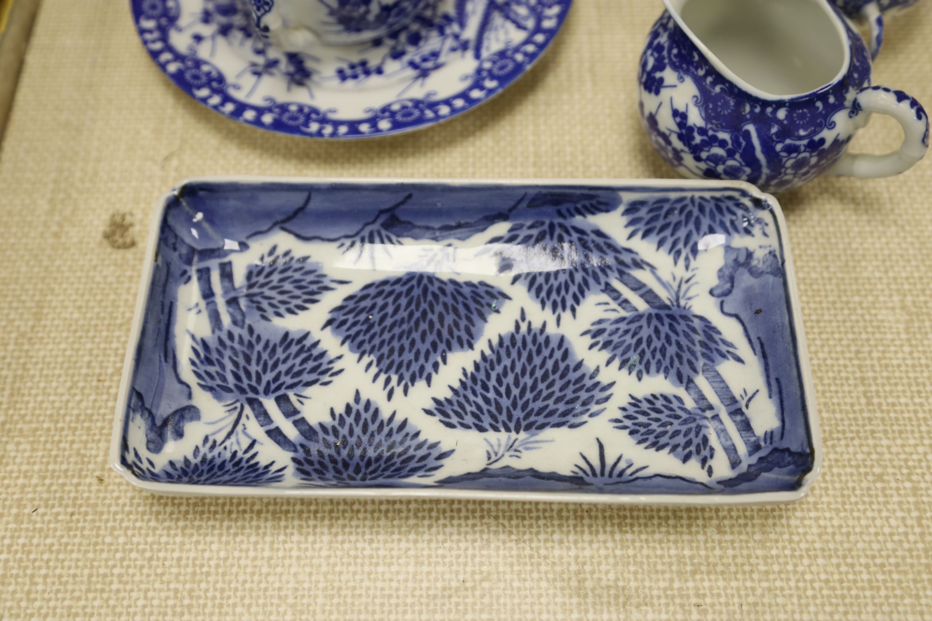 An 18th century Chinese export blue and white mug, 10.5cm, two porcelain pillows and sundry ceramics (a.f.)